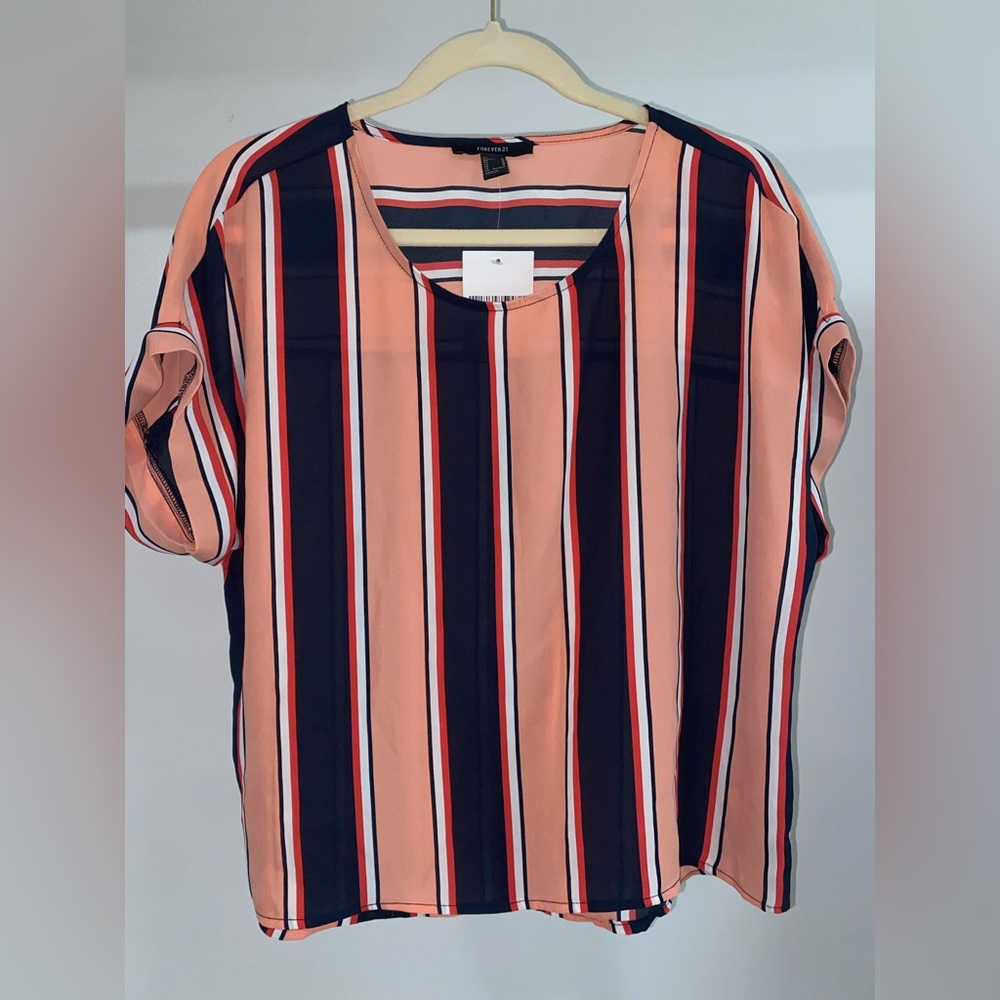 Forever 21 Woven Stripe Navy Blouse